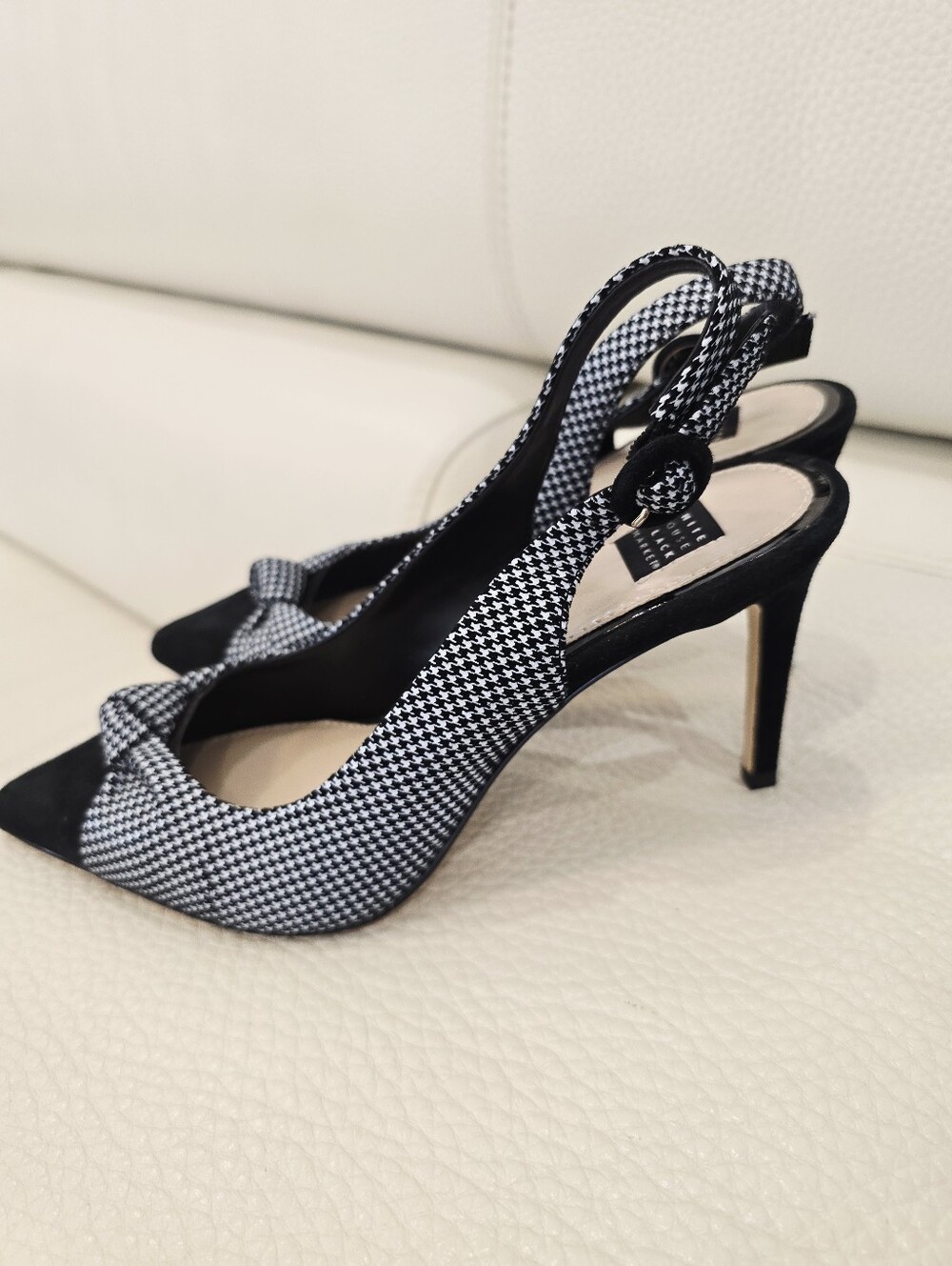 White House Black Market Black White Heels  Houndstooth Slingback Pumps 9 - Picture 3 of 5